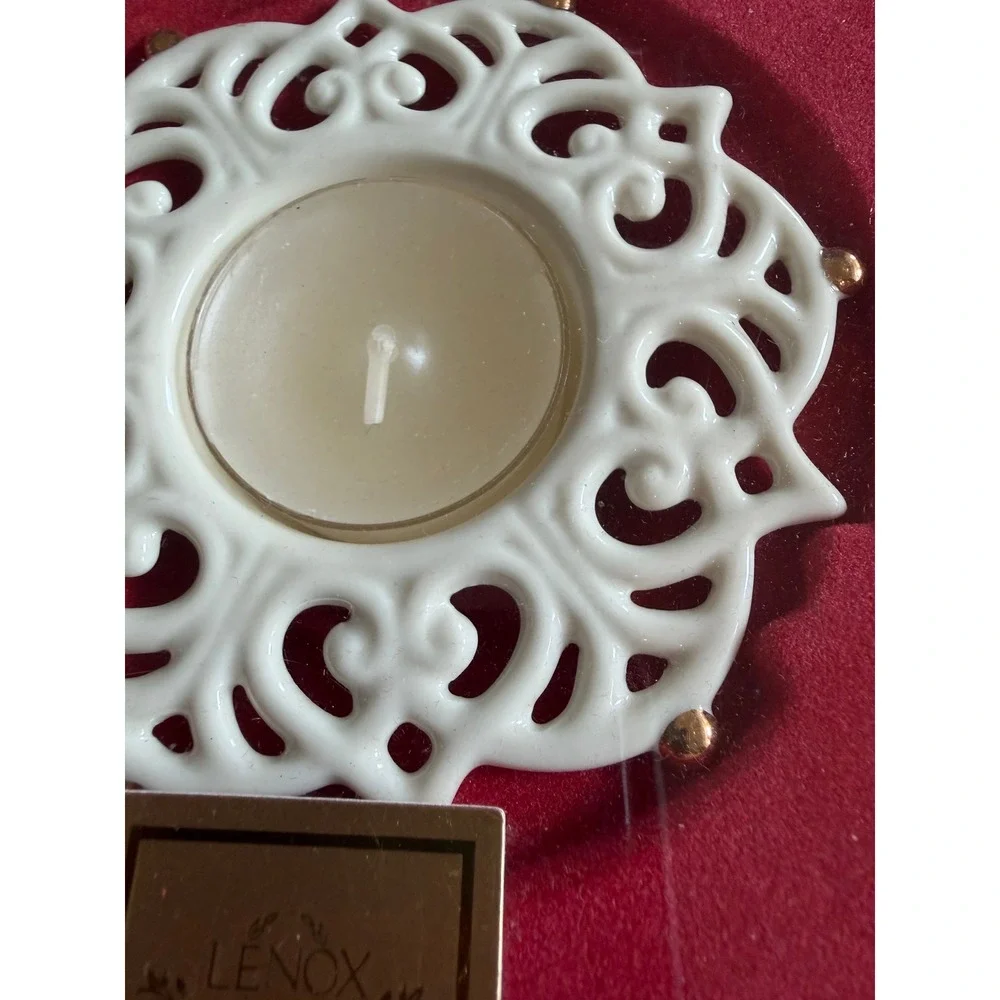 VTG Lenox Snow Lights Sparkle Tealight Votive Holder Ivory Gold Accent